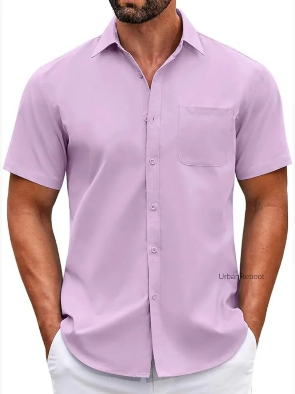 Mens Short Sleeve Casual Button Down Shirt with Pocket Solid Regular Fit